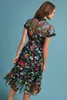 auto-retrato vestido flor bordado bordado mulheres pista de verão robe de soíre longue manga curta casual vestidos de festa 210514