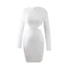 Kvinnors Vinter Långärmad Half-High Neck Bandage Klänning Waistless Bodycon Sexy White Mini Club Evening Party Dresses 210625