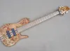 5 Strings Neck-thru-body Electric Bass Guitar with Burl Maple VeneerMaple Fretboard,24 Frets,Natural Wood Color