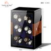 Luksusowy nawijarka Mechaniczne ES Czarny Automatyczny Box Storage Organizer Case Glass Watch Display Gabinet Gift Gift