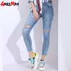 Ripped Skinny Jeans For Women Ankle length Pearl Beads Woman Vintage Slim Denim Pencil Pants Hole 210428
