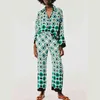 Xikom Yaz Kadın Vintage İki Parçalı Set Bohemia Baskı Gevşek Yaka Gömlek Elastik Yüksek Bel Rahat Pantolon Pantolon 211105