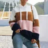 Jocoo Jolee Plus Storlek Höst Vinter Hoodies Kvinnor Casual Striped Långärmad Sweatshirt Hit Färg Fluffy Hoodies Fleece Pullover 210518