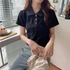 Lente zomer shirt katoen elastische polo kraag T-shirt vrouwen Koreaanse korte mouwen mode 3 kleuren shirts voor 13330 210510