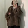 Designer Kobiety Jesień Zimowy Oversize Dzianiny Cardigan Casual Kapturem Twist Sweter Zipper Z Długim Rękawem Crochet Odzieży Odzieży