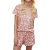 Star Print Kvinnor Sleepwear Set Sommar O-Neck Kortärmad Shorts Pyjamas Set Kvinna 2021 Nya Lösa Casual Ladies Home Kläder X0526