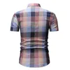 Men's Plaid Casual Button Down Short Sleeve Shirt Top Blouse Men Camisa Masculina Mens Dress Shirts 7.13