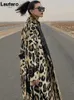 Lautaro Winter Long Leopard Print Warm Fluffy Faux Fur Trench Coat for Women Long Sleeve Double Breasted European Fashion 211007