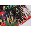 Aolamegs shorts homens homens desenhos animados flama graffiti impressão praia joelho-comprimento shorts hip hop bermuda estilo elástico cintura alta rua h1210