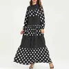 Twotwinstyle Bohemian Hit Color Polka Dot Oversized Klänningar för Kvinnor O Neck Lantern Sleeve Lång Klänning Kvinna Höst 210517