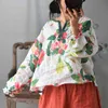 Johnature Women Lantern Sleeve Ramie T-Shirt Vintage di alta qualità Summer O-Collo Loose Print Floral Women T-Shirt 210521