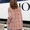 Temperament Pink Plaid Blazer Women's Spring Notched Loose Single Breasted Sequin Long Sleeve Suit Coat 210427