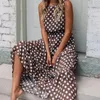 Casual Dresses 2021 Summer Sleeveless Polka Dot Dress Bohemia Off-Shoulder Women's Fashion Elegant Brown Long Vestido