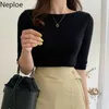 Neploe Cotton Basic T Shirts Women Solid O Neck Half Sleeve Female Tops Summer Casual Slim Fit Ladies Tees 1C093 210720