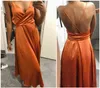 Kvinnor Vår Sommar Sundress Strand Strand Semester Strapless Backless Sexig Satin Solid Vintage Dress 210429