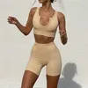 Dikişsiz Yoga Set Kadın Feamle Seksi 2 adet Iki Parçalı Nervürlü Spor Mahsul Sutyen Yüksek Bel Şort Sportsuit Egzersiz Kıyafet Spor Y0719