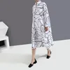 [EAM] Женское белое платье большого размера с принтом, новое свободное платье с лацканами и длинными рукавами, модное весенне-осеннее платье 1Y744 210325