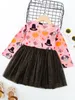 Toddler Girls Letter & Pumpkin Print Bow Front Mesh Hem Dress SHE