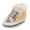First Walkers Autumn Winter Infant Baby Boys Girls PU Leather High-cut Boots Casual Patchwork Anti-slip Diamond Plaid Velvet Warm Shoes
