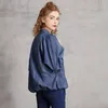 Johnature Women Denim Cotton Embroidery Jackets Vintage Button Coats Stand Long Sleeve Blue Spring Female Loose Jackets 210521