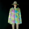 Осень зима женщин из искусственного шуба теплый с длинным рукавом радуги цветовая куртка элегантная леди женское мантон Femme Hiver 211207