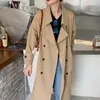 Wiosenne minimalistyczne damskie damskie podwójne piersią khaki wiatrówka koreański styl luźny płaszcz płaszcz 210510