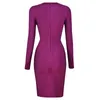Casual Dresses Top Quality Purple Long Sleeve O-neck Zipper Rayon Bandage Dress Women Bodycon Pencil