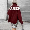 Женская повседневная водолазка Queen с принтом Толстовка Осень с длинным рукавом Oversize Pullover Tops Streetwear Fashion Side Split Hoodies 210928