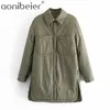 Frauen Parkas Dünne Oversize-Shirt Jacken Femme Langarm Armygreen Mantel Oberbekleidung Outfit Große Tasche Overshirt 210604