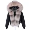 MAOMAOKONG Moda breve Cappotto di pelliccia da donna in vera pelliccia di procione naturale grande collo di pelliccia bomber invernale parka Impermeabile 211204