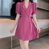 Летний корейский элегантный для женщин двубортный слойный рукав сексуальные выдолбления талии тонкий пиджак платье женское 210519