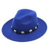 Moda Męskie Kobiety Wełna Mieszanka Panama Hat Derby Cap Outdoor Wide Brim Kościół Sombrero Chrzeciwko Cap Czarny Pasek