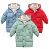 Winter Kids Long Jackets Thicken Cotton Boys Coats Fashion Children Down Cotton Padded Jackets Girls Hooded Parkas For 3-10 Year H0909