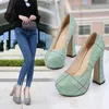 Dress Shoes Fashion Women's Pumps Pointed Toe High Hoof Heels 14cm With Platform Female Elegant Slip-On OULYYYOGO 35--46