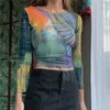 Damen T-Shirt Fee Grunge Ästhetik Kunstdruck Langarm T-Shirts Y2K Streetwear Rundhals Vintage Crop Tops Sommer T-Shirts 2022 Slim Phy