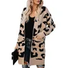 LOGAMI Long Cardigan Women Leopard Knitted Casual Sweaters Autumn Winter Pocket Coat Female 210914