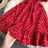 Söt grön / röd / vit tryckt mini klänning kvinnor ruffle kortärmad hög midja vestidos elegant kvinnlig robe sommar 2021 mode y0603