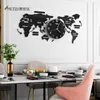 Sans poinçon bricolage noir acrylique carte du monde grande horloge murale moderne Desgin autocollants silencieux montre maison salon cuisine Decorarion 210325