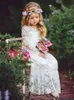 Girl Lace Long Dress Flower For Age 2-12 Baby Kids Princess Formal Wedding Prom Party Dress White/ Beige Big Bow Sweet Clothing G1129