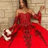 2021 Sexy oro rosa rosso Royal Blue paillettes pizzo abiti Quinceanera Ball Gown perline di cristallo paillettes innamorato con maniche Ruffl218m