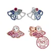 2021 Styl 925 Sterling Silver Blue and Pink Stud Stud Kolczyki Koncentryczne Panie Moda Kobiety Kolczyk S925 Prezent Przyjaciele