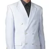 Witte dubbele breasted mannen suits slim fit 2 stuk aangepaste bruiloft bruidegom smoking met piek revers man mode set jas broek x0909