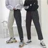 Neploe vintage plaid patchwork broek harajuku vrouw man broek elastieken hoge taille Koreaanse causale rechte schaakbord 210925