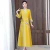 Sommar kinesiska etniska kläder traditionella cheongsam ao dai vietnam 3/4 ärm kvinnor elegant klänning broderad lång klänning asien kostym