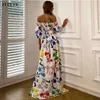 2021 été une épaule parole longueur DrWomen élégant imprimé fleuri longue fête DrLady manches courtes décontracté Boho Maxi robe X0621