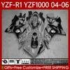OEM Body Kit для Yamaha YZF-R1 YZF1000 YZF R 1 1000CC Серая акула 2004 2005 2006 Кузов 89NO.165 YZF R1 1000 CC YZFR1 04 05 06 YZF-1000 2004-2006 Мотоциклетный акул