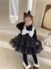 Girl's Dresses 2022 Winter Baby Girls Princess Bowknots Knitted Patchwork Ball Gown Korean Style Toddlers Kids Thicken Warm Dress