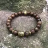 Bijoux Mode Nouveau Bracelet en agate indienne 8mmPlaquéOuTêtede Bouddha SixCaractèresマントラピエール火山BijoutsブレスレットBA