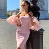 Été femmes mode hors épaule robe Sexy dentelle rose Mini Slash cou Club célébrité piste Vestidos 210525