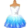 Stock Blaue kurze Mini-Heimkehrkleider aus Organza mit perlenbesetzten Kristallen, schulterfreies, schnürbares Abschlussball-, Abschluss- und Cocktailpartykleid 205x